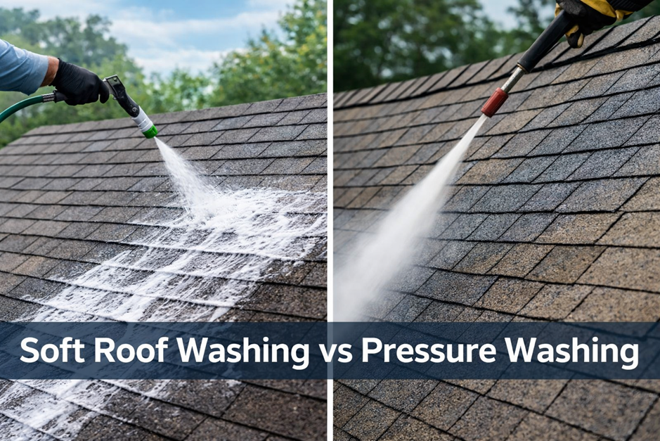 Soft Roof Washing vs Pressure Washing - Detailed Comparison