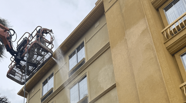 Exterior building soft washing in Pearland, TX