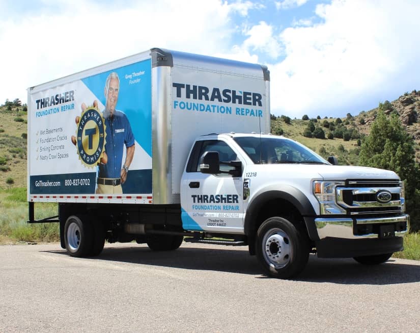 Thrasher truck in rear view
