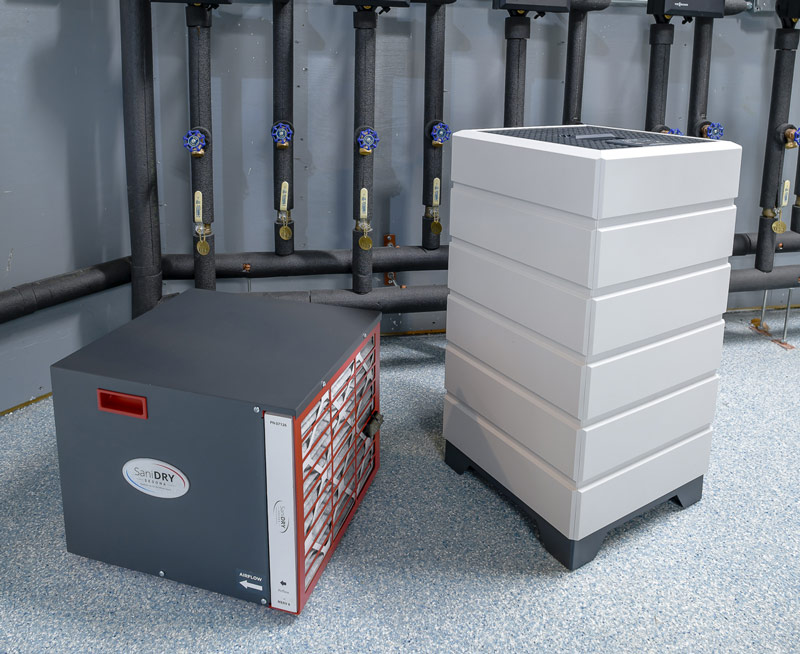 Dehumidification and air purification system maintenance