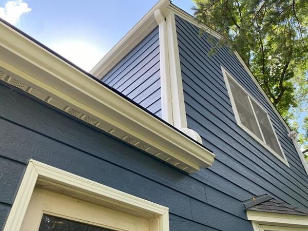 Soffit and fascia replacement in St. Louis Park, MN Soffit and fascia replaced on blue home in St. Louis Park, MN
