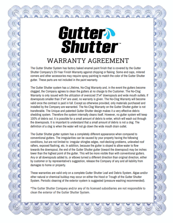 Gutter Shutter Warranty