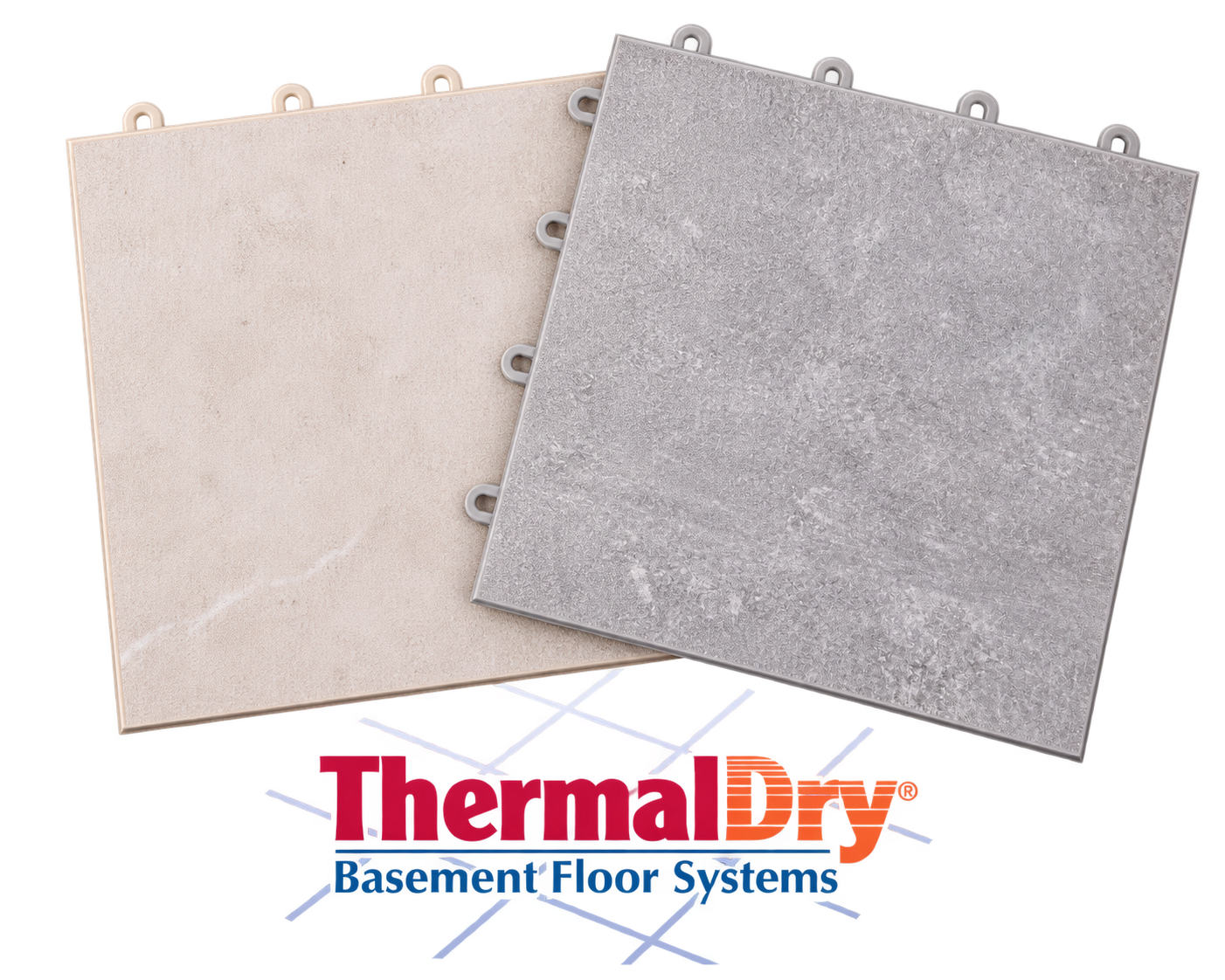 Image of two ThermalDry&reg; modular basement floor tiles