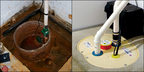 Sump pump before and after