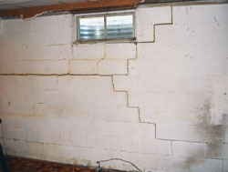 Kahoka, Missouri Basement Wall with Cracks and Inward Buckling