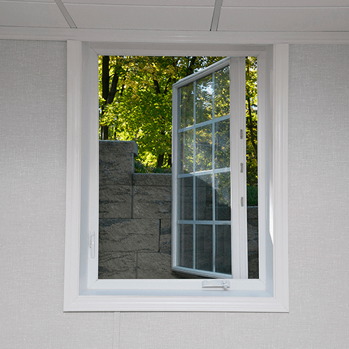 EverLast&trade; basement windows come in several styles, including casements. This one swings out for easy egress via an egress window well.
