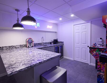The right basement lighting can set the tone for each corner of the room.