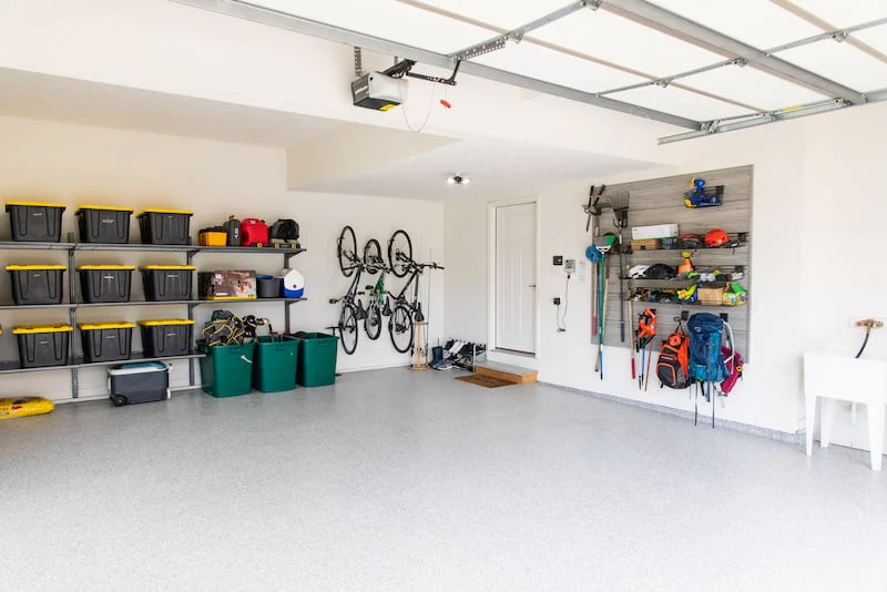 Garage with many organization accessories on the walls