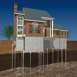 a diagram of a foundation that was settling and later stabilized by installing a push pier system