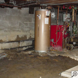 A failed water heater flooding basement.