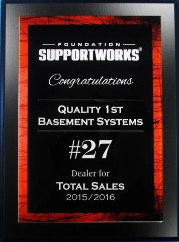 Quality 1st Basement Systems Wins Dealer Award