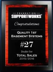 Quality 1st Basement Systems Wins Dealer Award