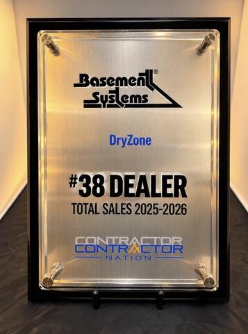 DryZone Contractor Nation #38 Dealer Basement Systems 2025-2026 Award