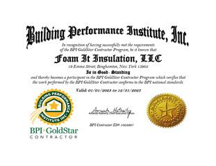 Building Performance Institute 2025 Gold Star Certificate