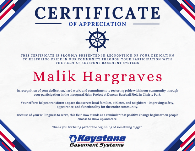 Certificate of Appreciation