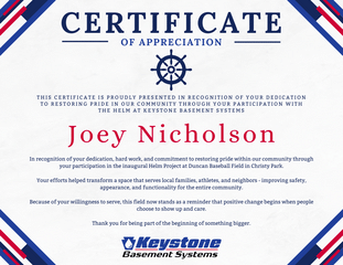 Certificate of Appreciation