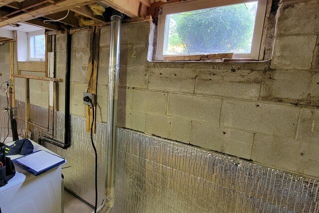 Buckling Block Foundation Wall Repair in Amherstburg, ON - Before Photo