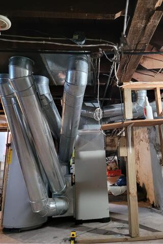 Failing Support Post Joists Stabilized & Repaired with Structural Support System in Appleton, WI - Before Photo