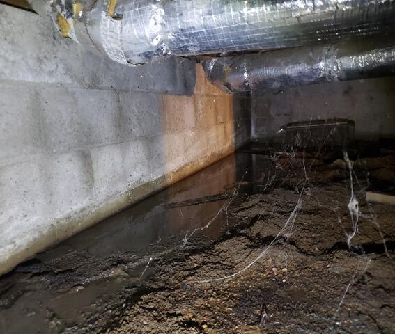 Wet Crawl Space Vapor Barrier Encapsulation, Insulation & Sump Pump Install in Wisconsin Rapids, WI - Before Photo