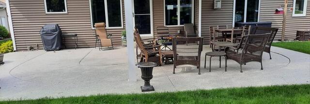 Sunken Rear Patio Lifted and Repaired in Oneida, WI - Before Photo