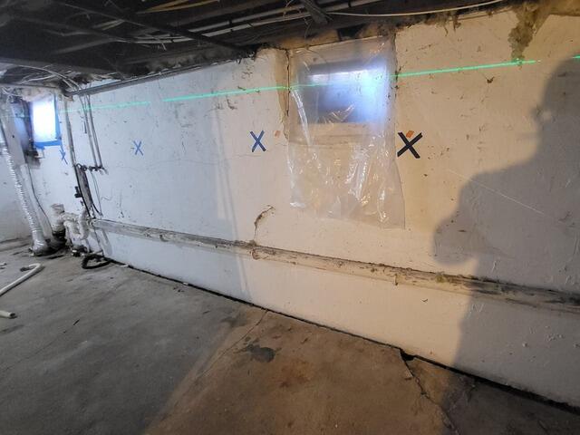 Failing Basement Foundation Wall Stabilized With EverBrace in Little Chute, WI - Before Photo