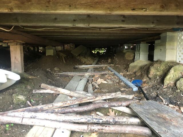 Added Supports for Sinking Seasonal Camp in Raymond, Maine - Before Photo