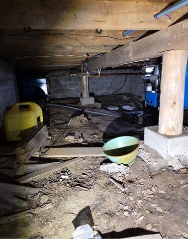 Encapsulation of Damp Crawl Space in Southport, Maine - Before Photo