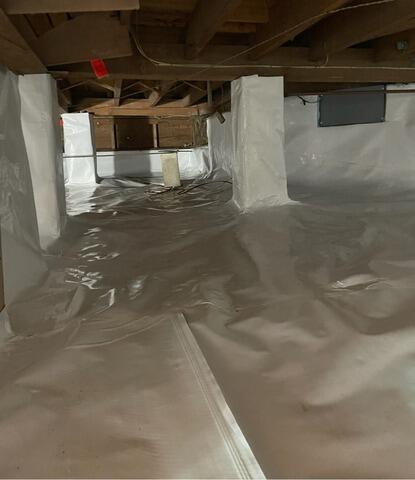 Installing CleanSpace Vapor Barrier in Kennebunkport, Maine Crawl Space