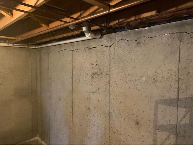 Horizontal Foundation Wall Crack Repair in Springvale, Maine - Before Photo