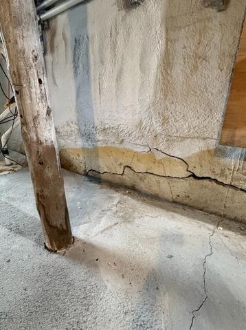 Cracked & Bulging Wall Repair in Belfast, Maine - Before Photo