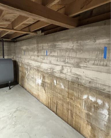 Bowing Foundation Wall Repair in Springfield, Maine - Before Photo