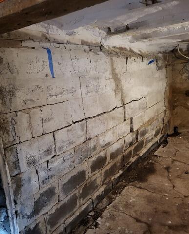Cinder Block Foundation Wall Repair in Eastport, Maine - Before Photo