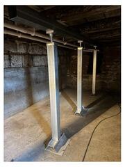 Basement Structural Support Lifts Sagging Floor in Arundel, ME