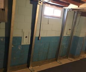Bowing and Cracking Foundation Repaired with PowerBrace in Bunker Hill, IL Basement
