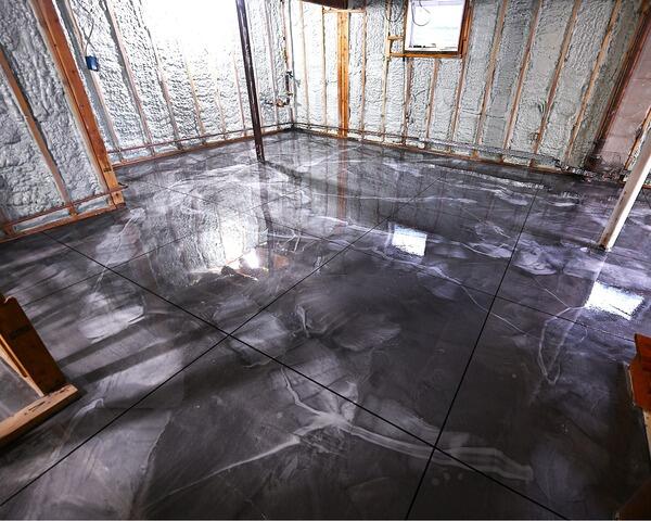 Transforming A Ugly Hazardous Basement Floor Into a Work Of Art - - After Photo