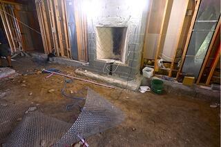 Stamped Concrete, Antiqued Fire Place, and Tree Supports In a Bedroom - Goshen, NY