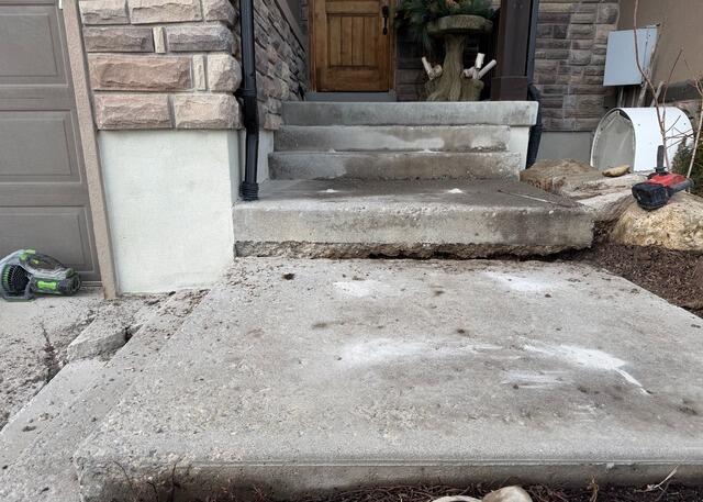Concrete Leveling at Front Entry Steps in Midway, UT | Before and After PolyLevel Repair - Before Photo