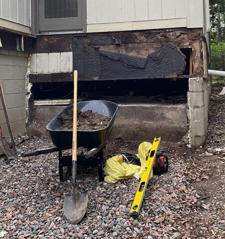Severely deteriorated foundation stabilized in White Bear Township, MN with Helical Piers