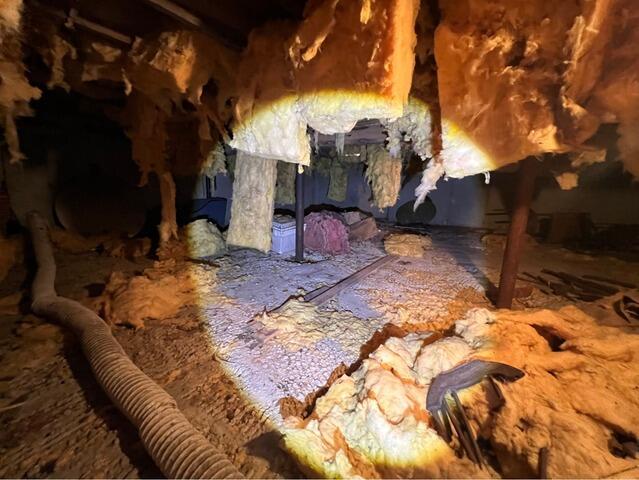 Removing Insulation from a Crawl Space in Ludlow, MA - Before Photo
