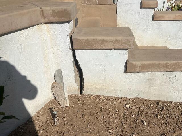 Concrete Stair Wall Crack Repair in Bonita, CA | PolyLevel & NexusPro - Before Photo