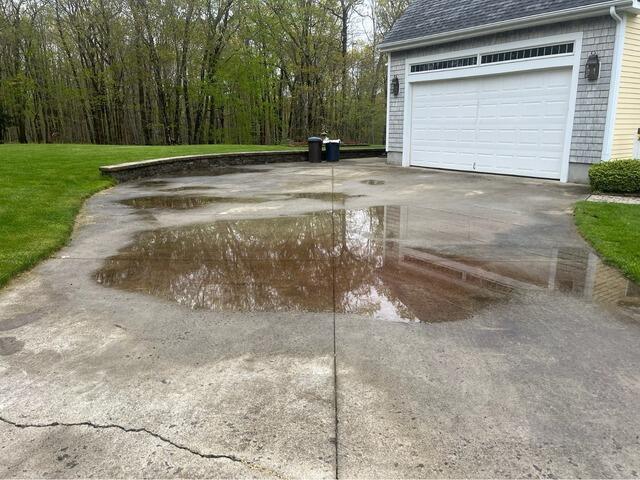 Water Pooling on Driveway in Dighton, MA - Before Photo