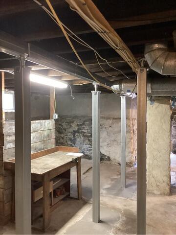 Replacing Failing Lally Columns to Stabilize Floors in Medford, MA - After Photo