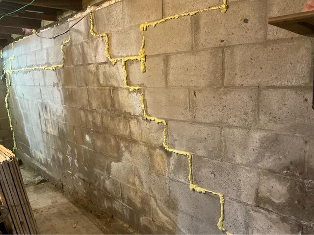 Foundation Wall Stabilization in Wenham, MA - Before Photo