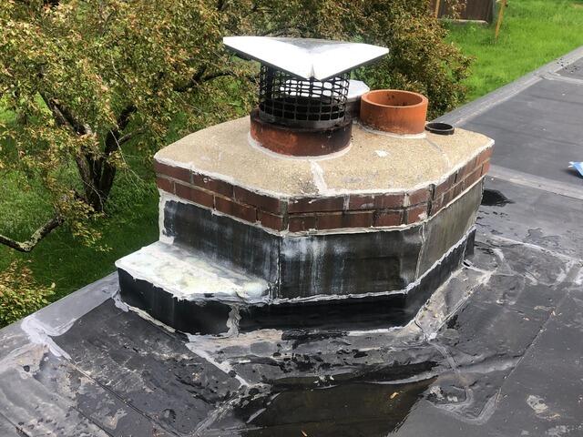 Watertight Again: Chimney Leak Repaired on EPDM Roof in Woodbury, CT - Before Photo