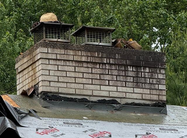 Copper Chimney Flashing Repair. Middlebury, CT - Before Photo