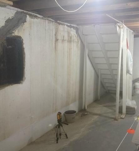 Basement Waterproofing and Wall Stabilization in Laotto, IN - Before Photo
