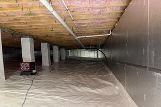 Fleetwood, NC Crawl Space Encapsulation with Vapor Barrier & SaniDry Dehumidifier Installation