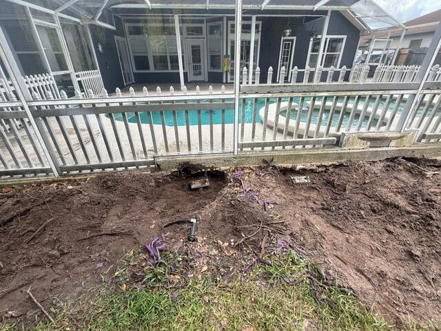 Jacksonville, FL Pool Enclosure Stabilized with Helical Piers: Before & After - Before Photo