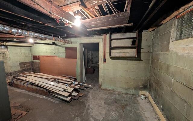 Bowing Foundation Wall Stabilized in Fairport Harbor, OH - Before Photo