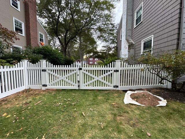 Beautiful New Stepped Vinyl Picket Double Gate in Manchester, CT